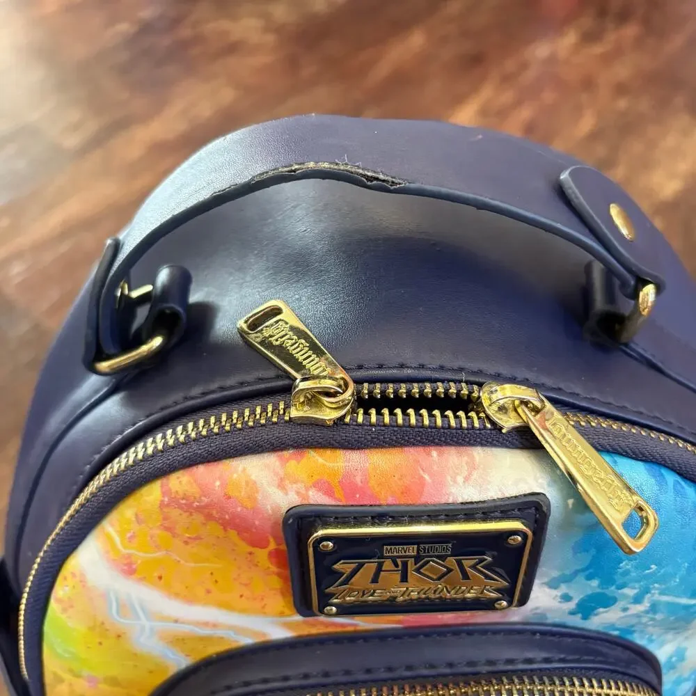 Loungefly Marvel Thor Love Thunder Chibi Mini Backpack Navy Gold Hardware MCU